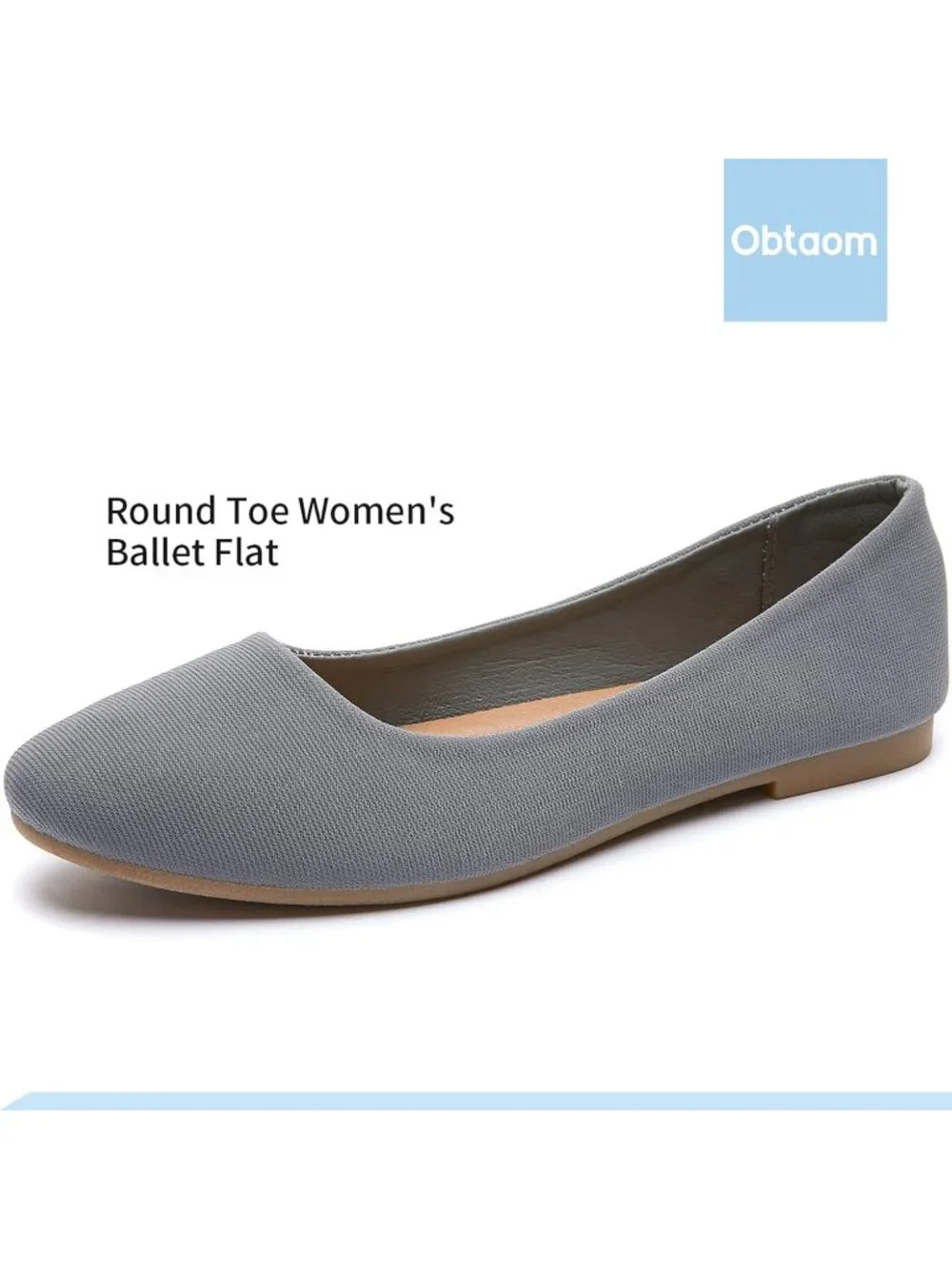 Women's Light Grey Textile Round Toe Flat Shoes Slip on Dress Comfortable